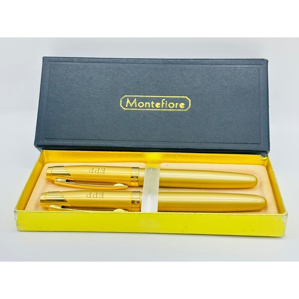 Montefiore Gold Tone Pen Set Engraved EPP Personalized Writing Instruments Boxed